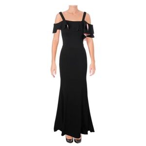 Badgley Mischka Crossover Ruffle Gown Black & Blush size 2 NWT